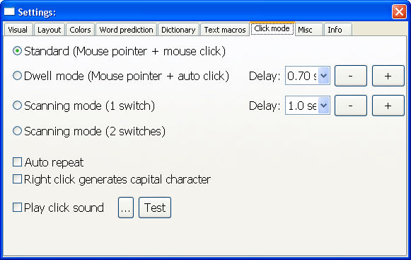 beKEY manual - 3.7 Settings - Click mode (beKEY on screen keyboard - beKEY  virtual keyboard)